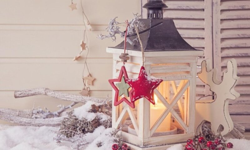Wooden Lantern with Ornaments — White