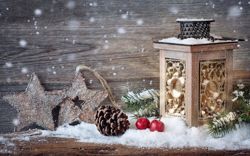 Wooden Lantern with Pinecone — Brown, Cozy