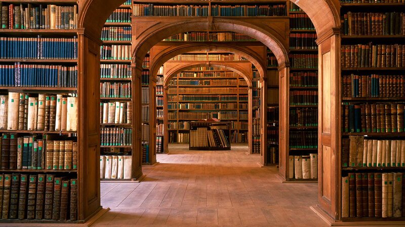 Wooden Library with Bookshelves — Brown