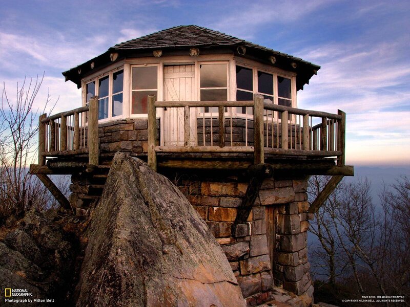 Wooden lookout tower on a mountain