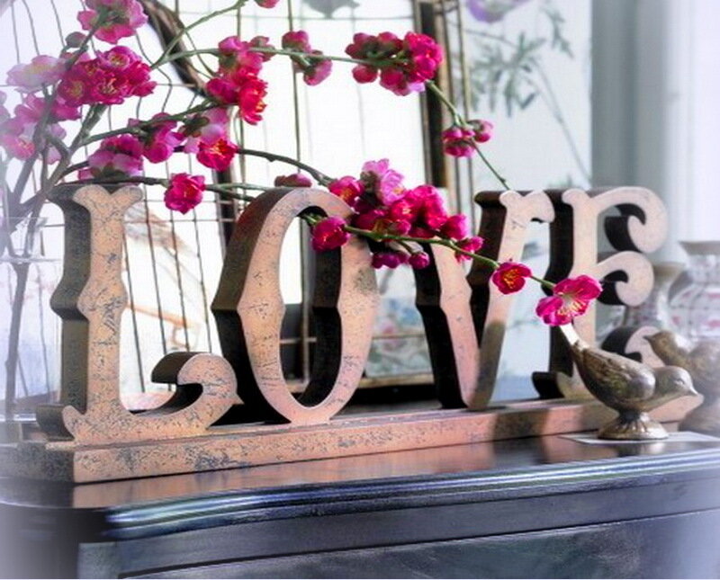 Wooden Love Sign with Flowers