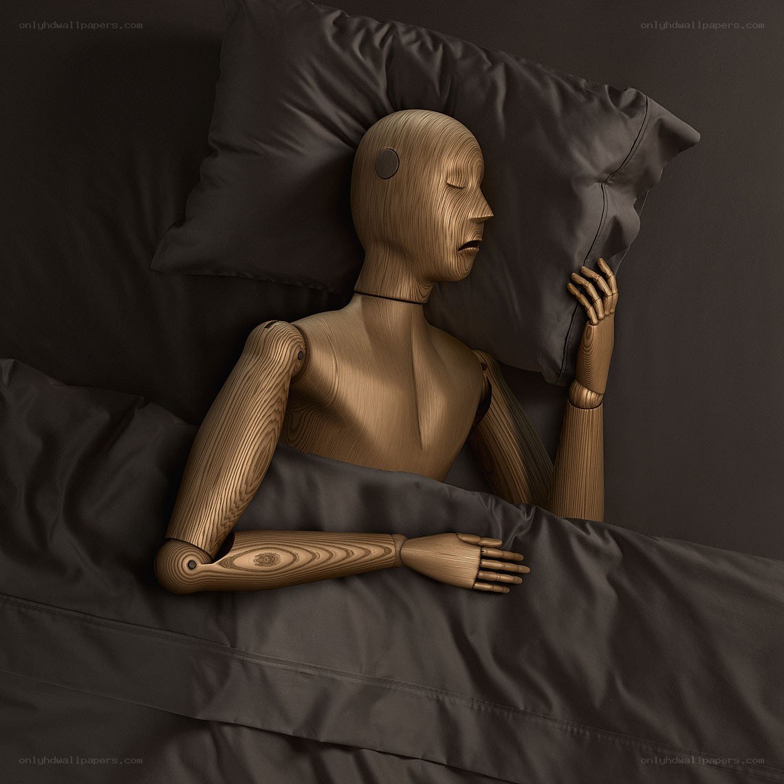 wooden mannequin sleeping