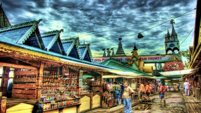 Wooden Market Stalls — Blue