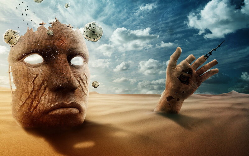 Wooden Mask in Desert