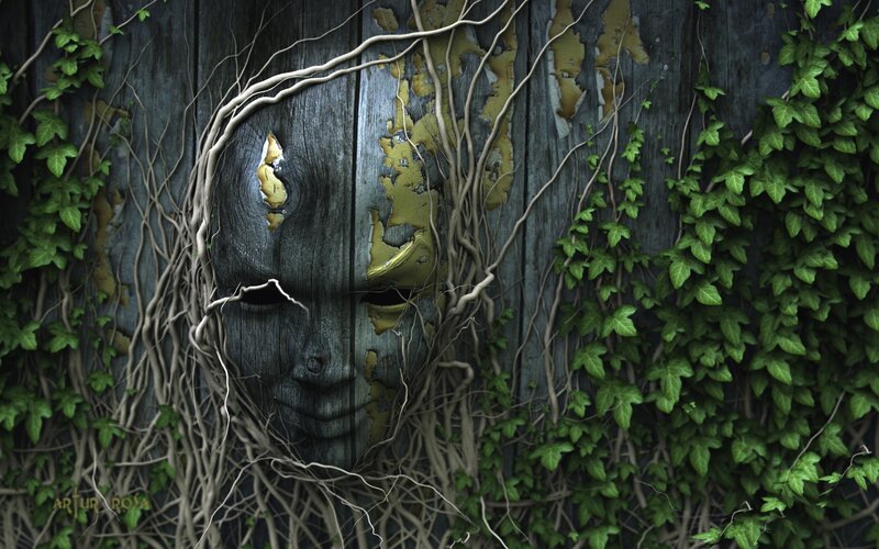 wooden mask with vines