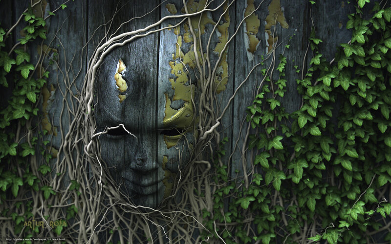 wooden mask with vines