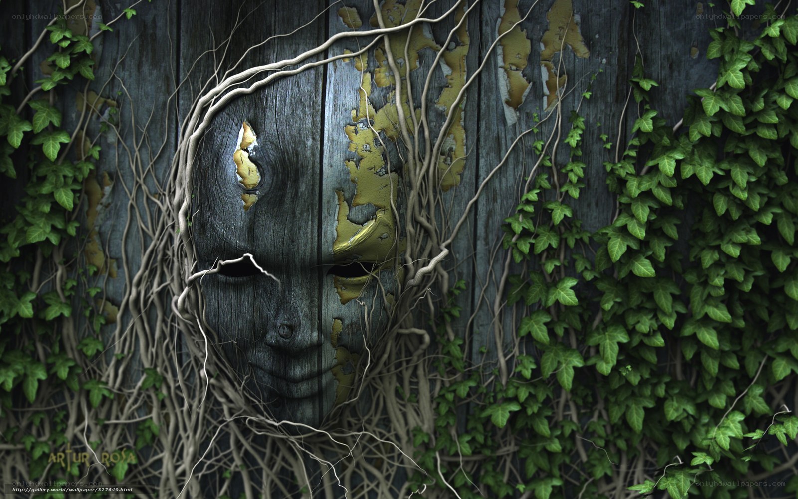 wooden mask with vines