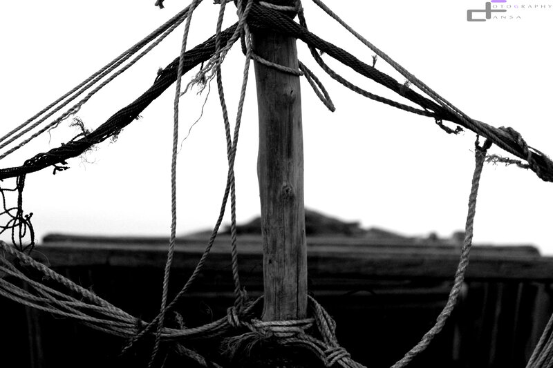 Wooden Mast with Ropes
