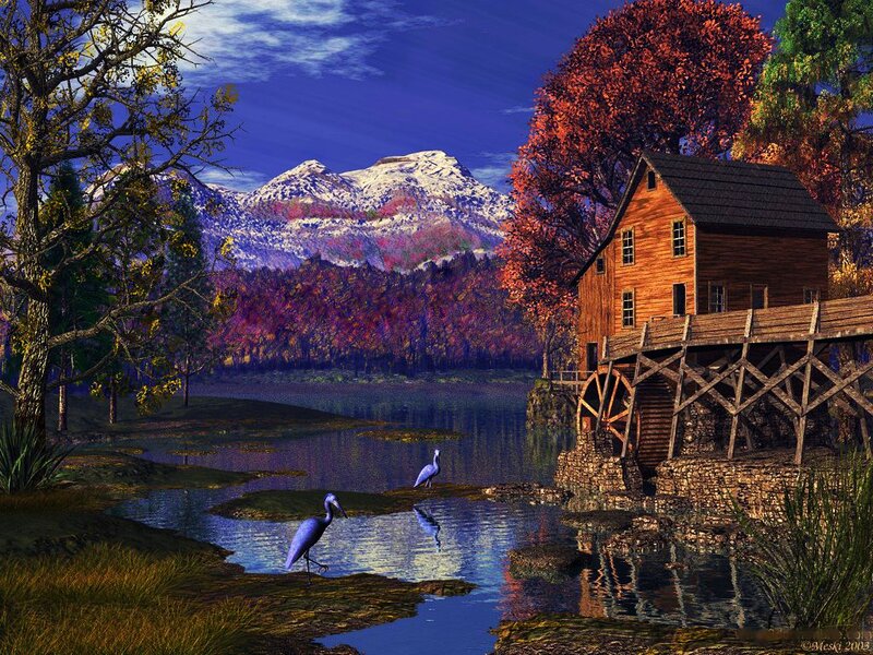 Wooden Mill by Lake