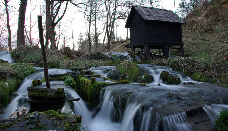 Wooden Mill by Stream — Green