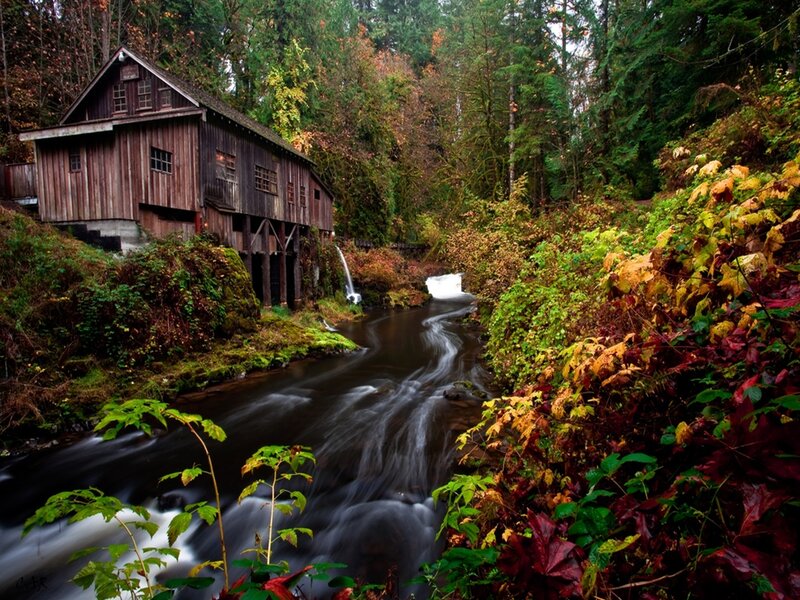 Wooden Mill by Stream