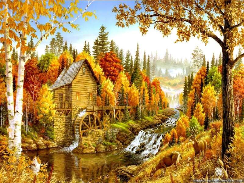 Wooden Mill in Autumn — Orange