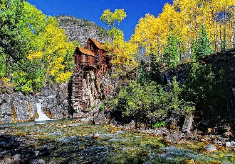 Wooden Mill on Cliff — Blue