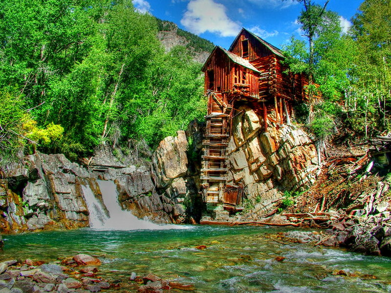 Wooden Mill on Cliff — Green