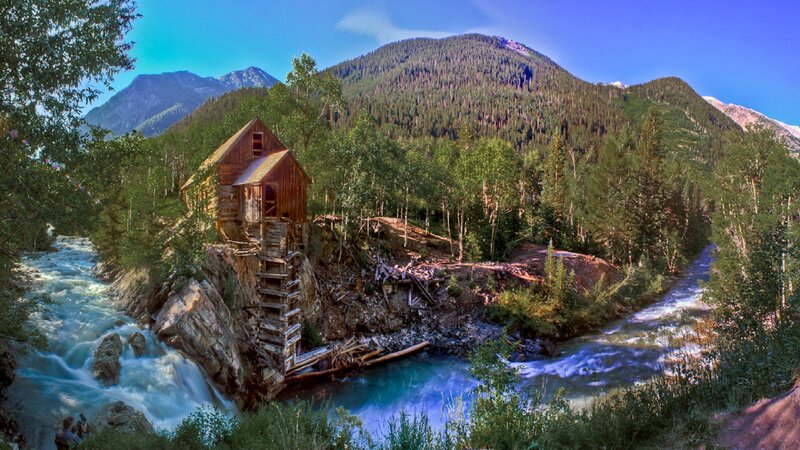 Wooden Mill on River — Blue