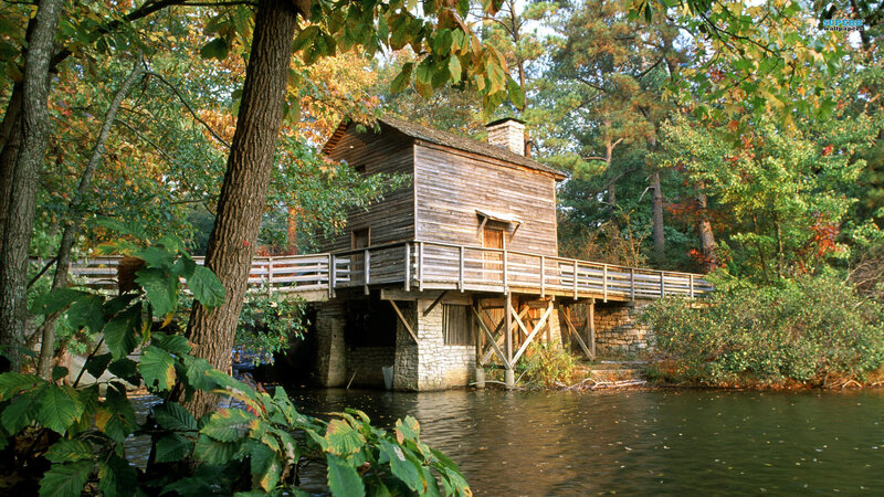 Wooden Mill on River