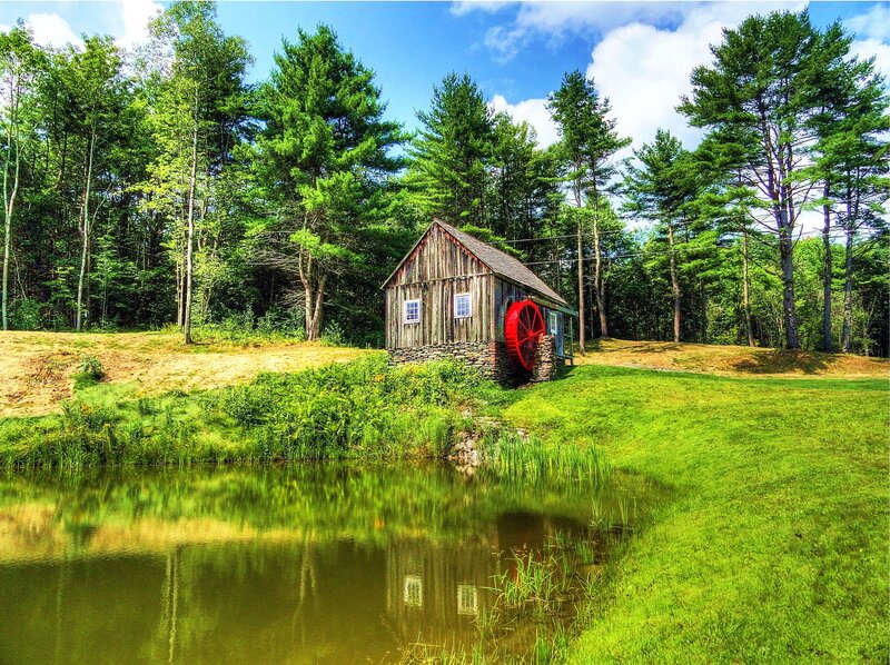 Wooden Mill with Water Wheel — Green, Serene