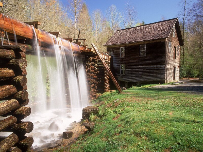 Wooden Mill with Waterfall — Green, Serene, Spring