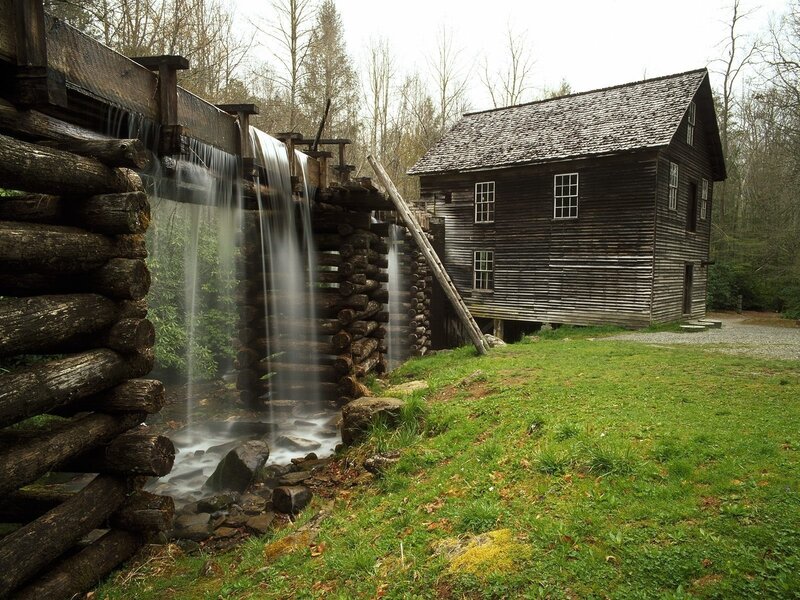 Wooden Mill with Waterfall — Green