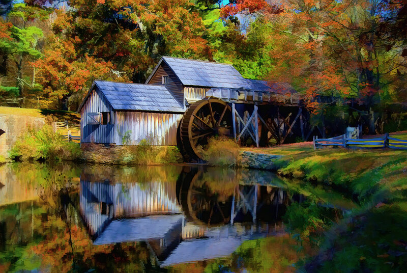 Wooden Mill with Waterwheel — Blue
