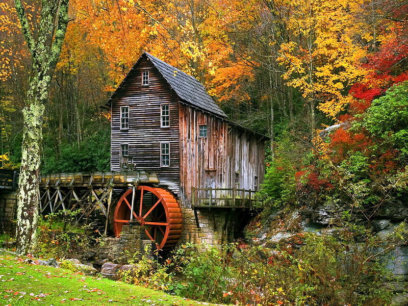 Wooden Mill with Waterwheel — Orange