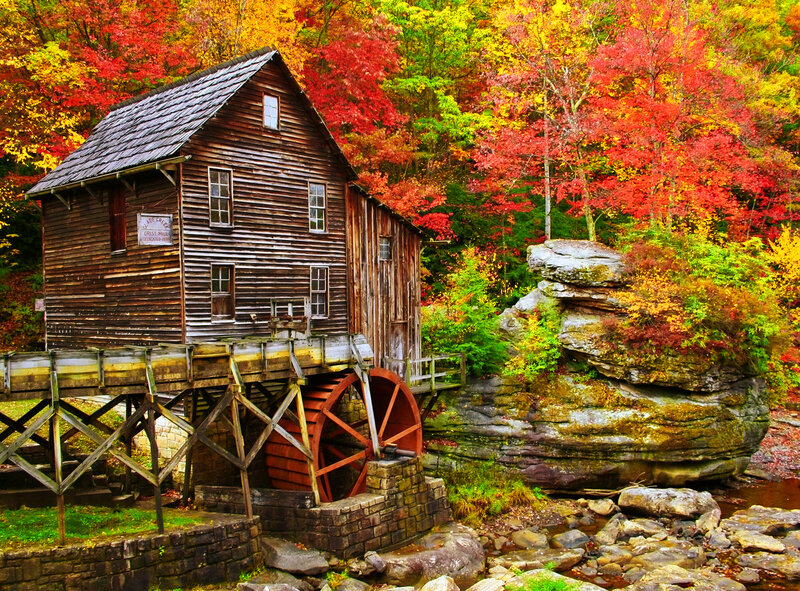 Wooden Mill with Waterwheel — Red