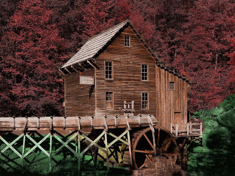 Wooden mill with waterwheel