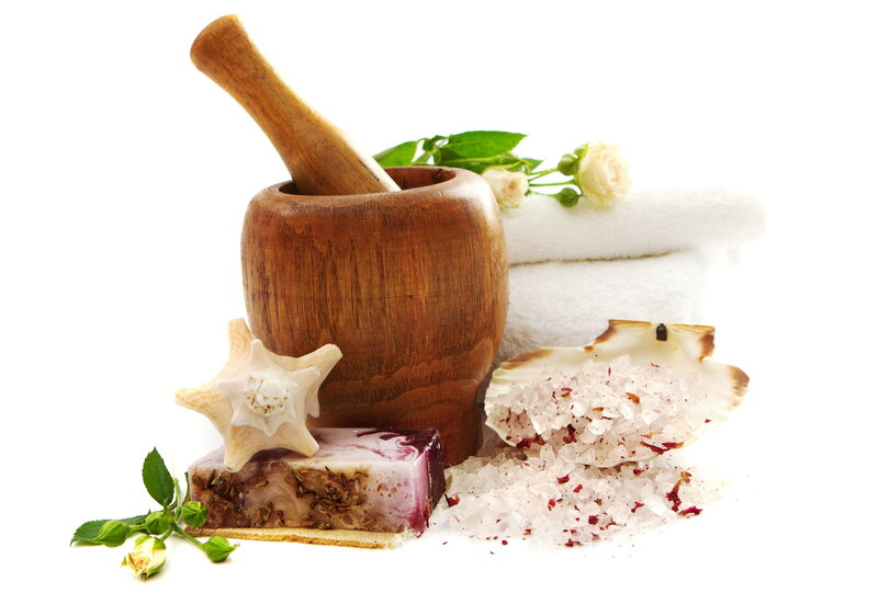 Wooden Mortar and Bath Items