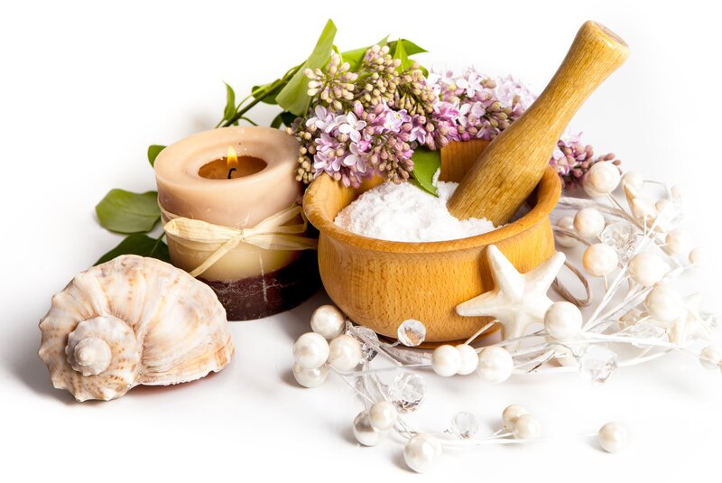Wooden Mortar with Salt — White