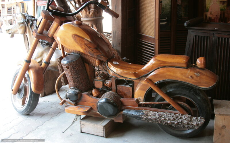 wooden motorcycle sculpture