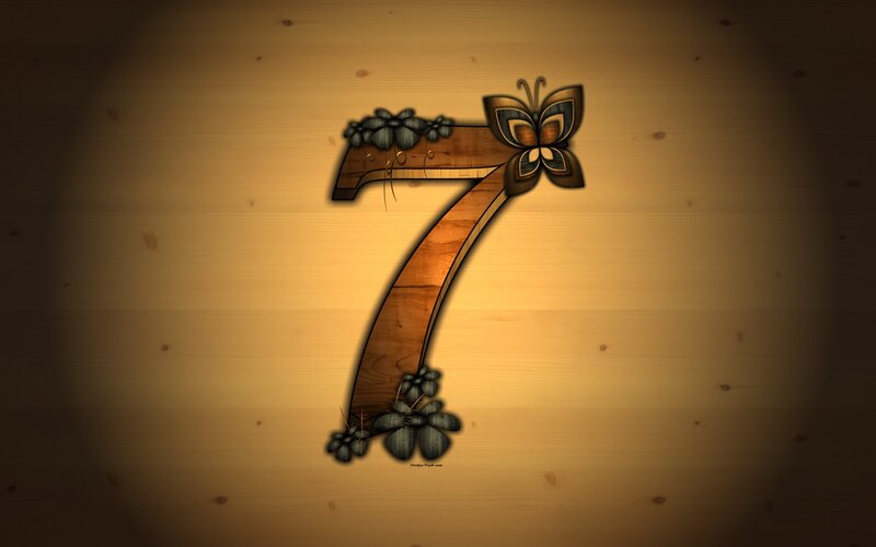 wooden number seven with butterfly