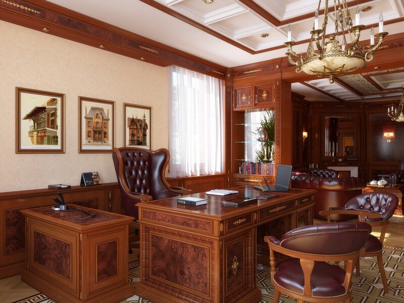 Wooden Office with Leather Chairs