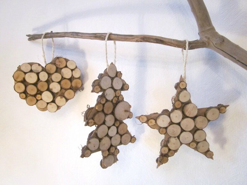 Wooden Ornaments on Branch