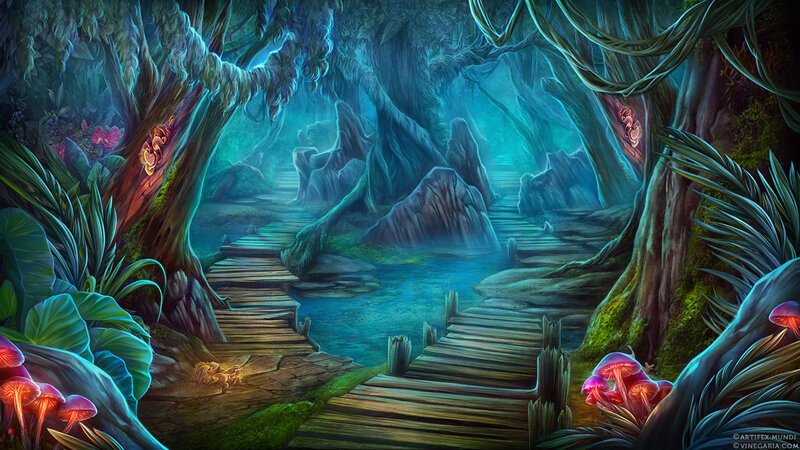Wooden Path in Forest — Blue, Mystical