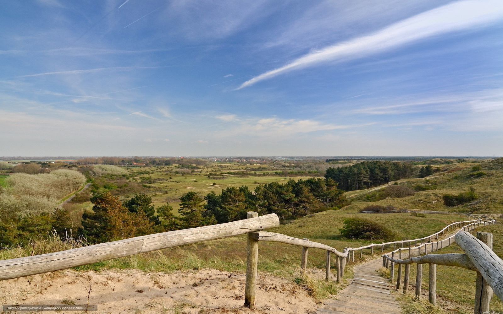 Wooden path on a dune landscape