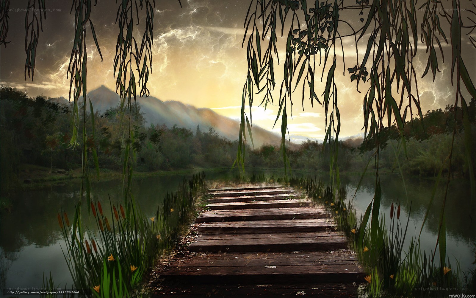 Wooden path over a serene lake