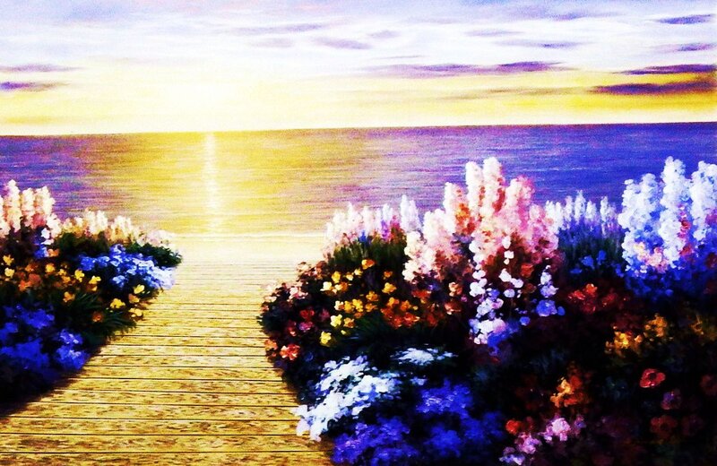 Wooden Path to Ocean — Blue, Serene