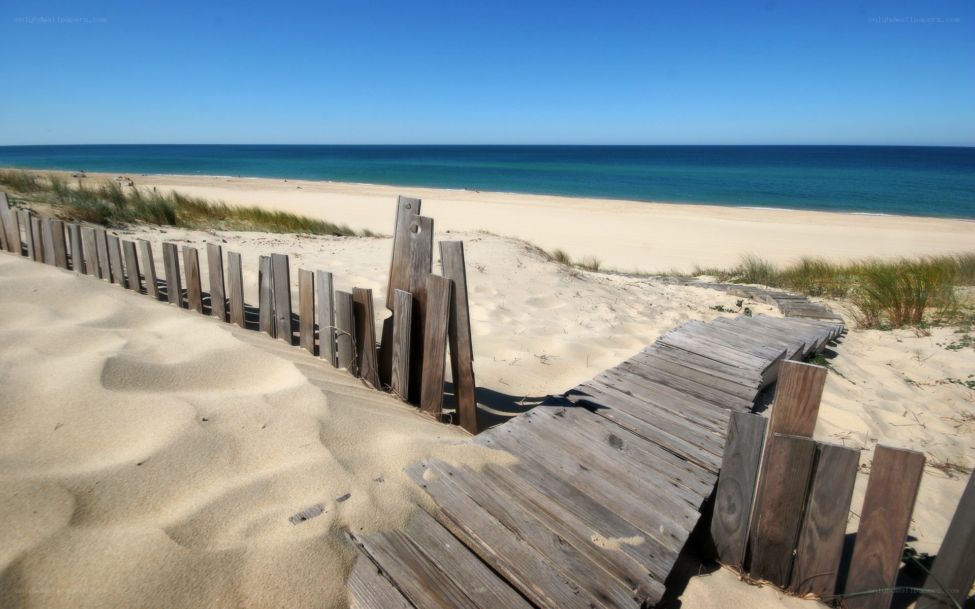 Wooden path to sandy beach