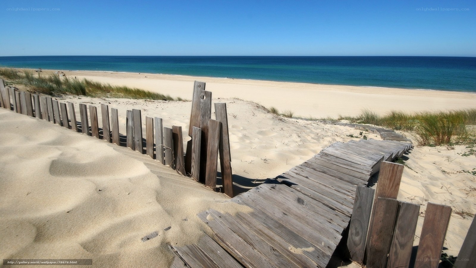 Wooden path to sandy beach