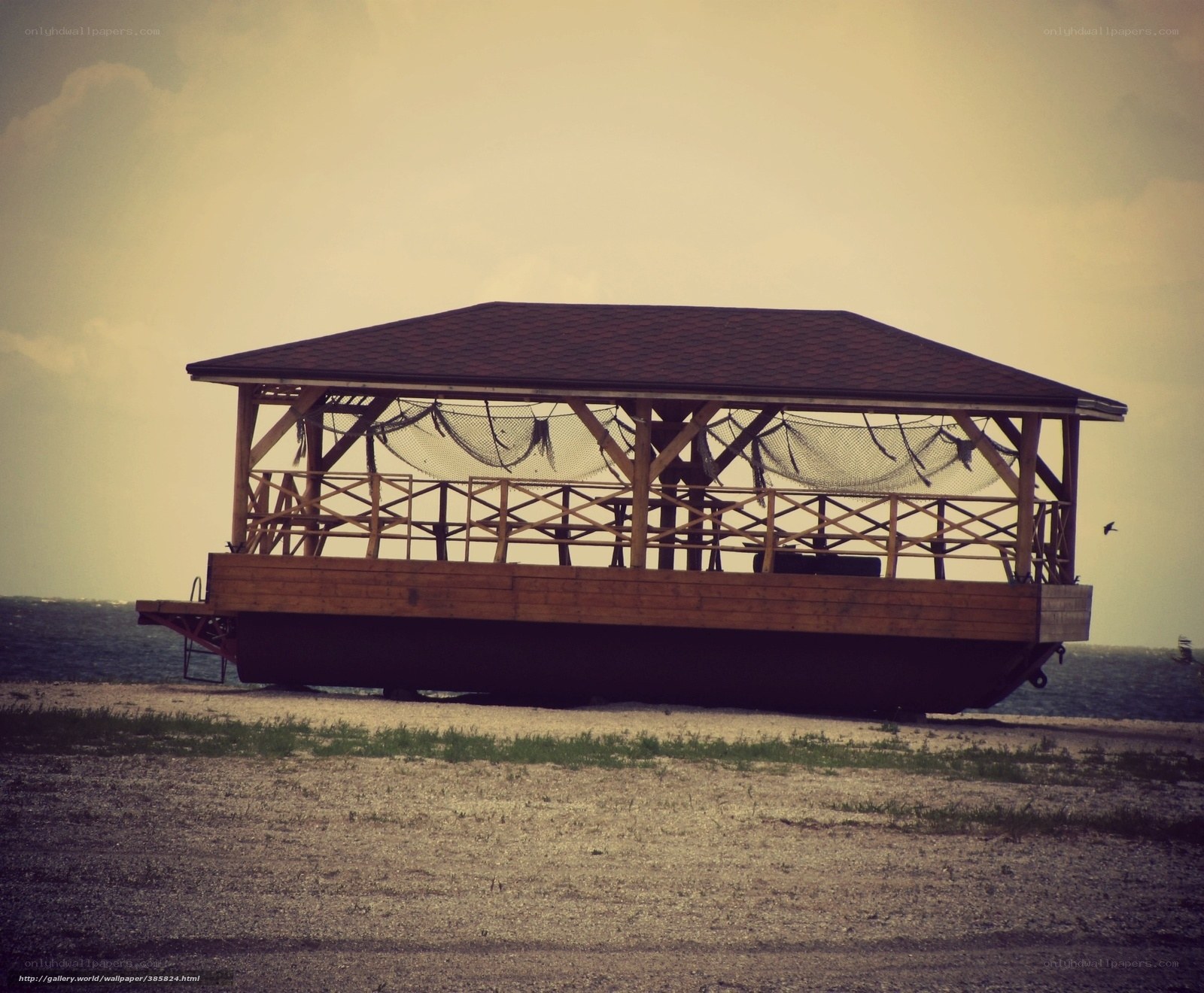 Wooden pavilion on beach