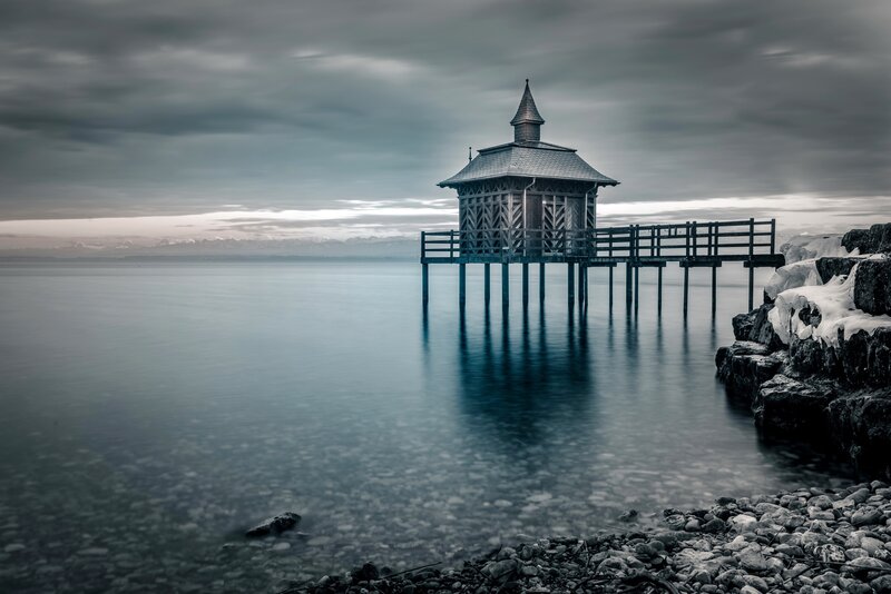Wooden Pavilion on Pier — Blue