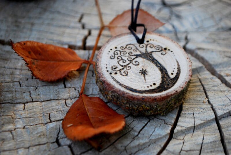 Wooden Pendant with Tree Design