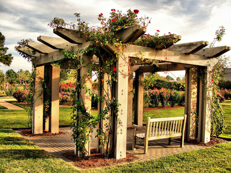 Wooden Pergola with Bench