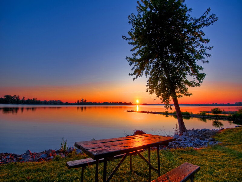 Wooden Picnic Table — Blue, Serene