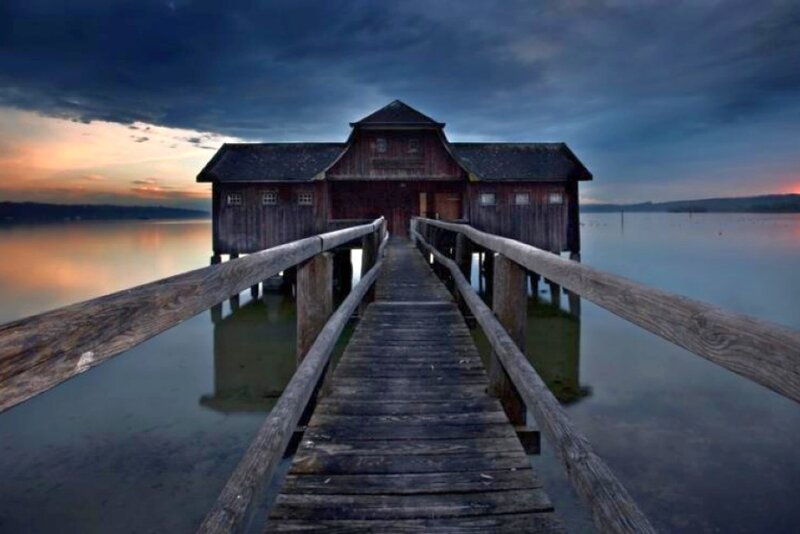 Wooden Pier and Boathouse