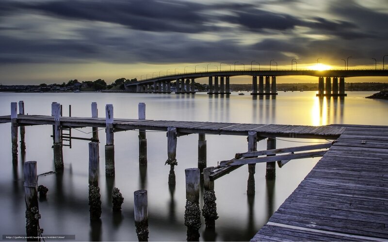 Wooden Pier and Bridge — Blue