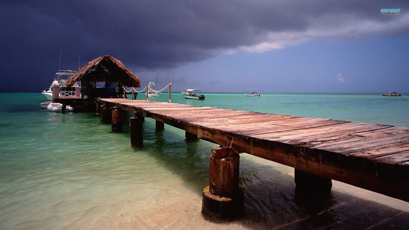 Wooden Pier at Beach — Blue, Dramatic