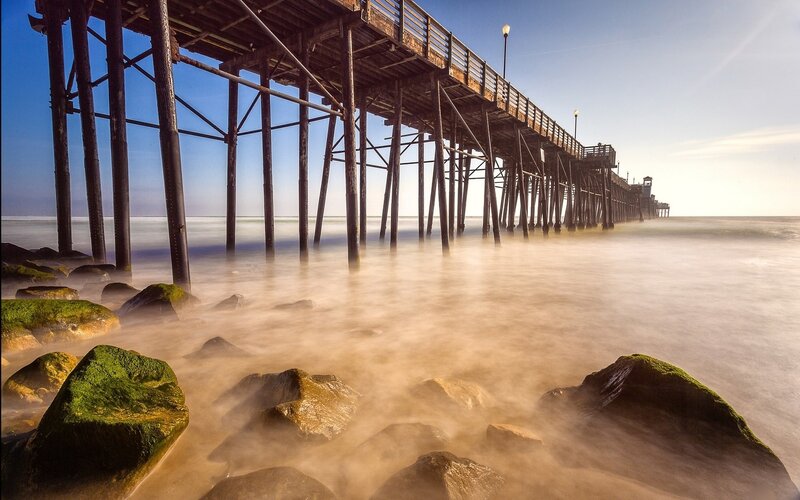 Wooden Pier at Beach — Blue, Serene, Morning