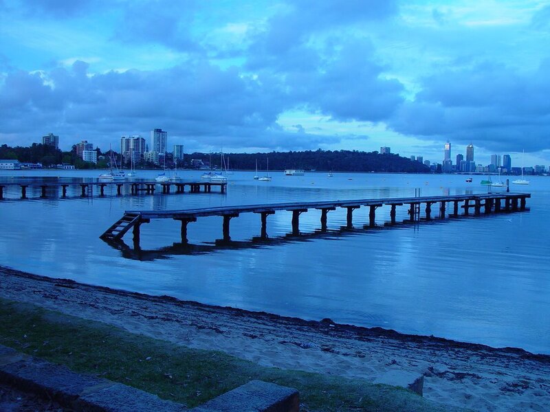 Wooden Pier at Dusk — Blue, Calm