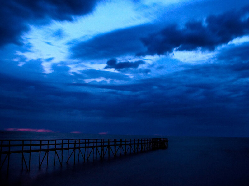 Wooden Pier at Dusk — Blue, Dramatic, Night
